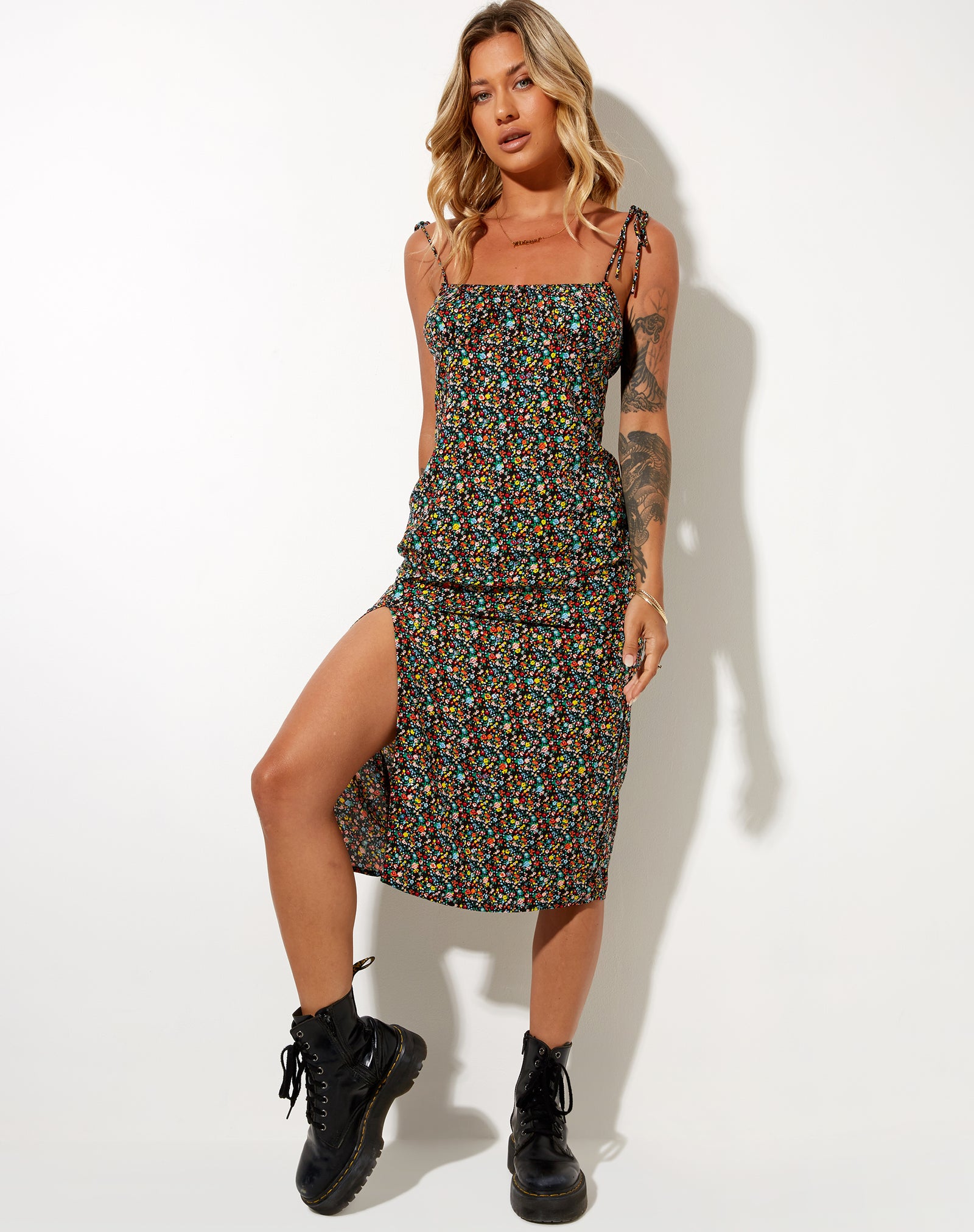 Strappy Multi coloured Floral Midi ...